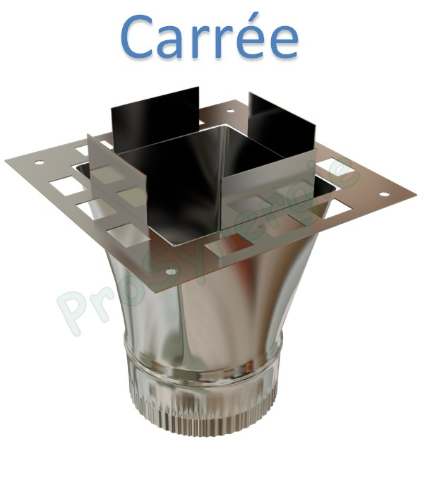 RCH - Adaptateur Inox 316 de bas de boisseaux maçonné carré 20x20cm pour un raccordement circulaire Ø mâle 200 mm