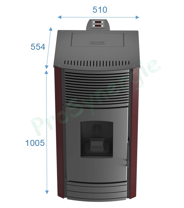 ONYX - Poêle à pellet 8 ou 10 kW, Classe A+, rendement 91%, Etanche et ventilé, HxLxP = 1006x540x580, chauffage domestique 180 ou 220 m3, Sortie de fumées Ø80, trémie 25 litres