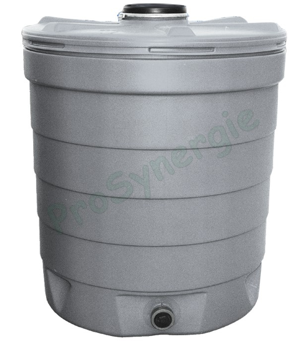 Cuve aérienne polyéthylène de stockage d´eau potable type tonneau Aquatonne 1000 litres, Couleur grise, ØxH = 1090x1396mm, Trou bras d´homme couvercle 250 mm