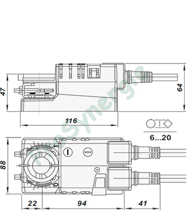 Servomoteurs pour clapet et registre LM230A (230V AC) - Tout ou Rien commande 3 points (fil) - 5Nm (section <0.8m² ou Ø450)