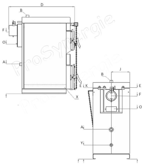 Chaudière Bois buche, Charbon emplacement brûleur type granulés WBS 25 à 110KW