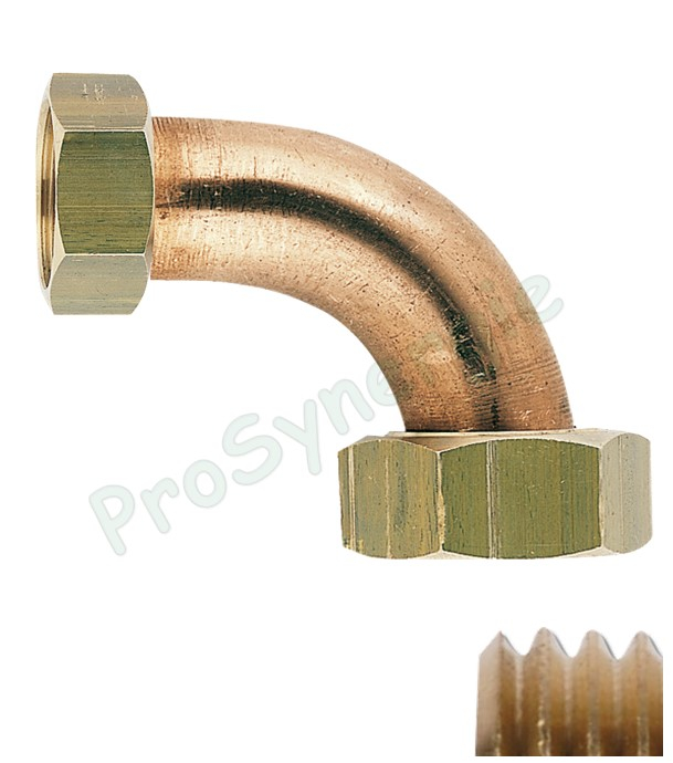 Jonction (joint plat) 2 écrous Visser F - Douille cuivre coudé - Réduit