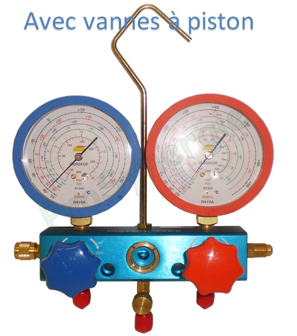 Manifold 2 voies - R134a, R22, R404a, R407c, R410a - Manomètre Bain d´Huile