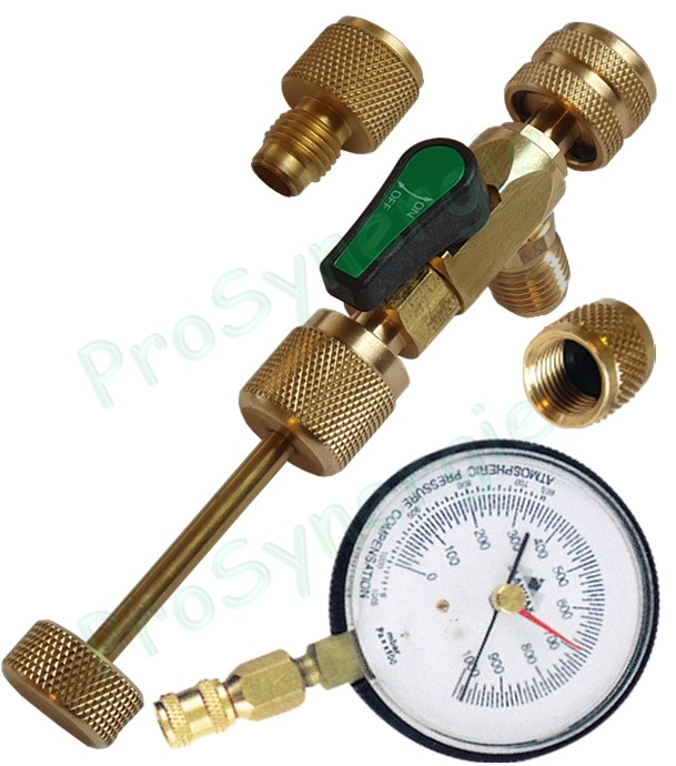 Outil démonte et remplace valve Schrader Raccord 1/4´´ et 5/16´´ SAE + Sortie 1/4´´ + Vacuemètre