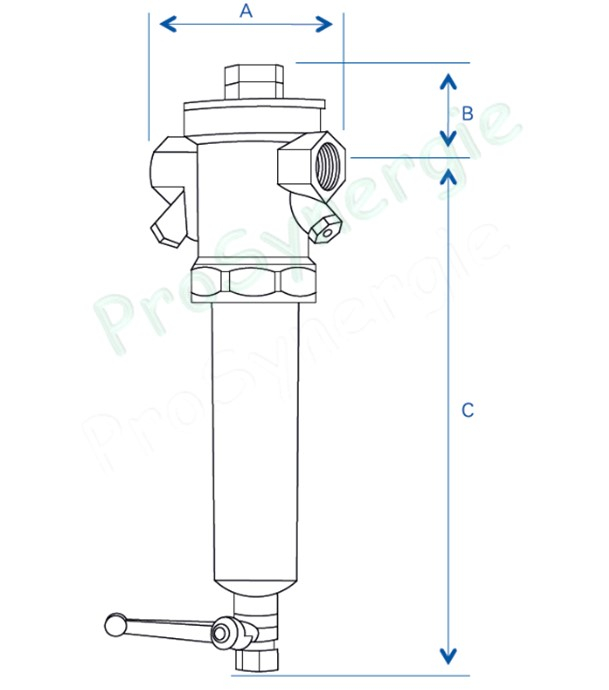 Collecteur de boue pot transparant capteur magnétique (+vanne purge et raccord mano) ØF3/4´´ (33/42mm) - pour circuits de chauffage