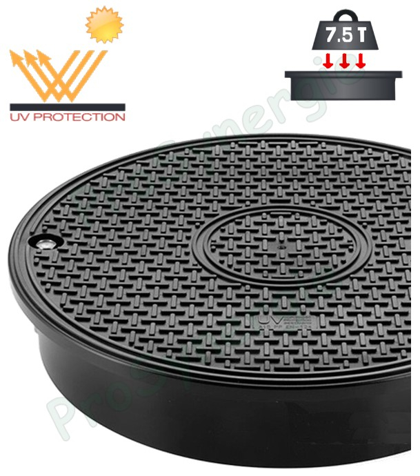 Couvercle en plastique PP pour regard étanche Ø 315 mm - Haute résistance Classes de charge A 15 (PP EN-124) 7,5 T (75 kN)