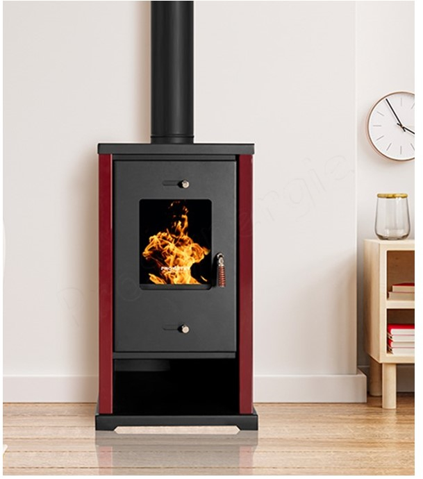 Eko Mini - Poêle à bois ecodesign, classe A+, 9 kW, rendement > 82%, KxPxH = 440x470x780, jaquette bordeaux