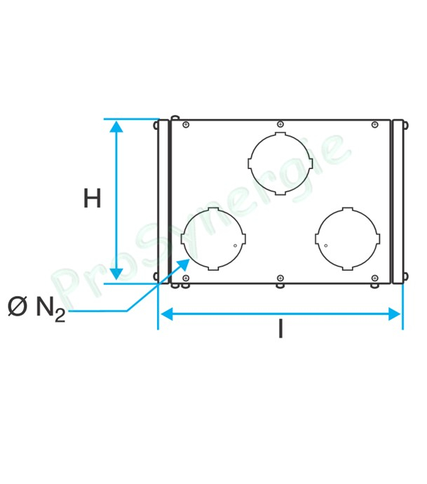 Caisson de répartition métallique pour réseau Optiflex/flexigaine rond - 1 piquage en Ø 160mm et 5 piquages operculable (prévoir raccords Ø 75 ou 90mm)