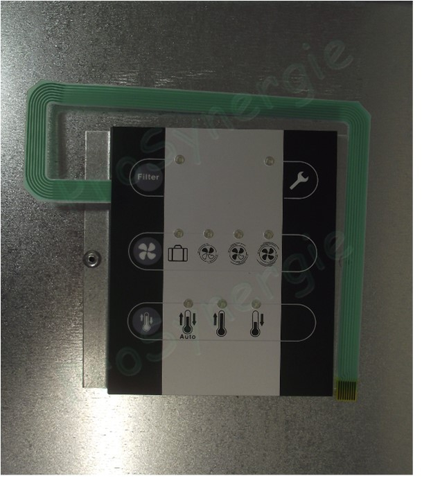 Clavier utilisateur autocollant 3 boutons (température, ventilateur et filtre) + 9 diodes - pour VMC Double-Flux Aldes Cube 300 ou 370