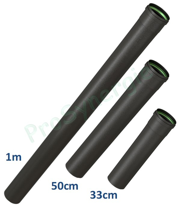 Tuyau de poêle av. joint viton acier 0,7mm émaillé noir mat Ø 80 et 100mm longueur 1m / 50cm / 33cm