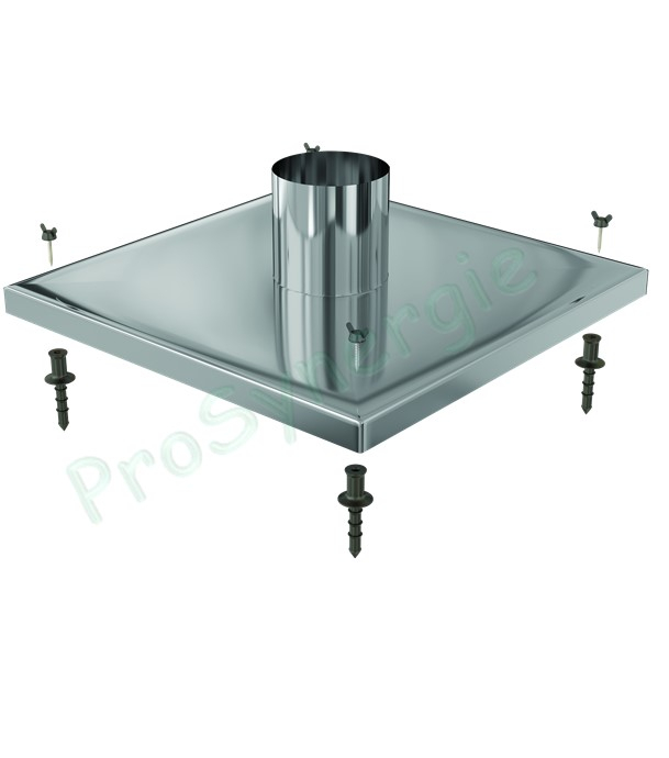 Plaque de cheminée avec vis de rehausse pour conduit Technaflon Ø  75 à  90 mm Inox  50x50 cm