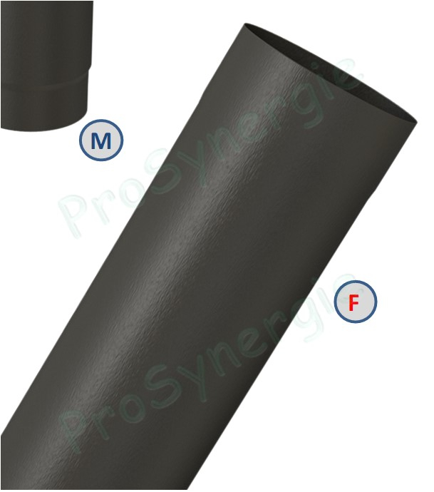 Tuyau de poêle (mâle rétreint) acier 1mm émaillé noir mat Ø 100mm longueur 25cm (19cm utile)