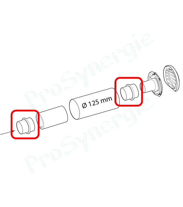 Fût d´adaptation EHT / PVC Ø 125 pour entrée d´air hygroréglable EHT / EFT