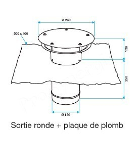 Chapeau sortie toiture ronde pour tuile à douille avec dalle de plomb - Ø150 mm