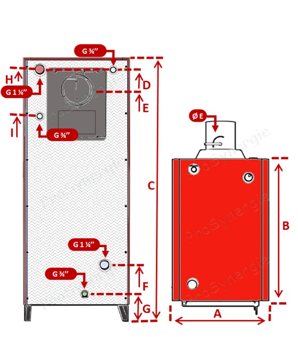 Chaudière bois LC 50 kW (bûches 50 cm) à tirage naturel, HxLxP= 1294x610x1044mm raccordement Ø 180 mm