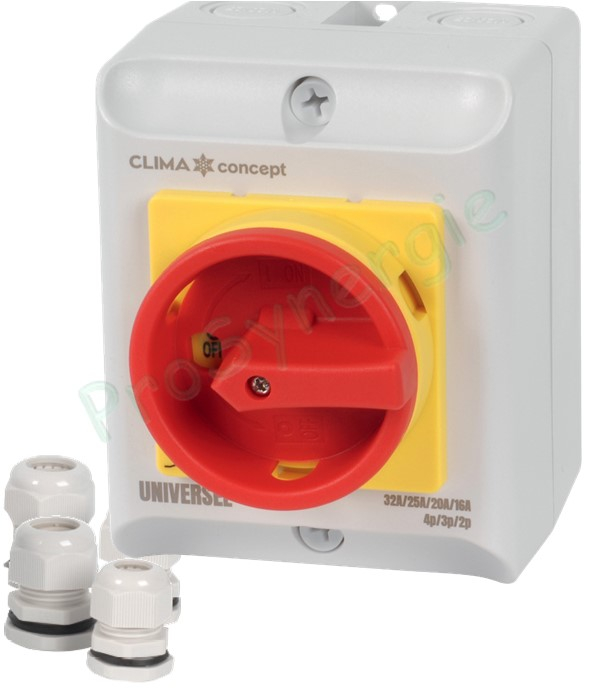 Interrupteur de proximité universel modèle S - IP65 EN 60947-3 - 16/20/25/32 A - 2/3/4 Pôles avec presse étoupe