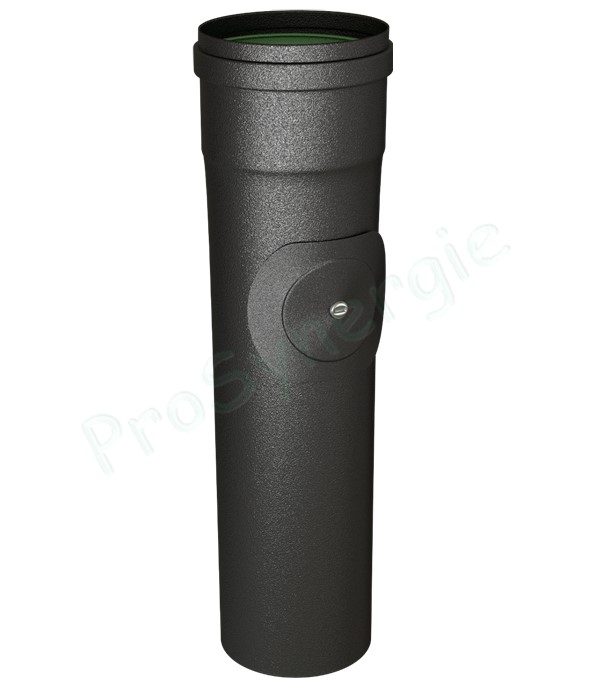 Tuyau de poêle av. joint viton (mâle rétreint) avec porte visite acier 1mm émaillé noir mat Ø 80mm longueur 33cm (27cm utile)