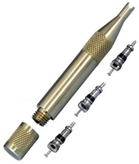 Tournevis démonte valve shrader avec réservoir de valve