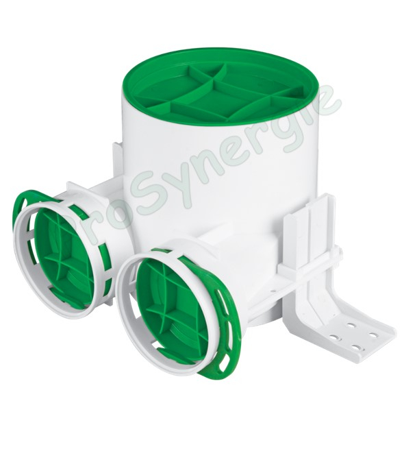 Manchette coudée de répartition, Ø125, 2 bouches Ø75 pour réseaux de ventilation rond type Optiflex, avec fixation
