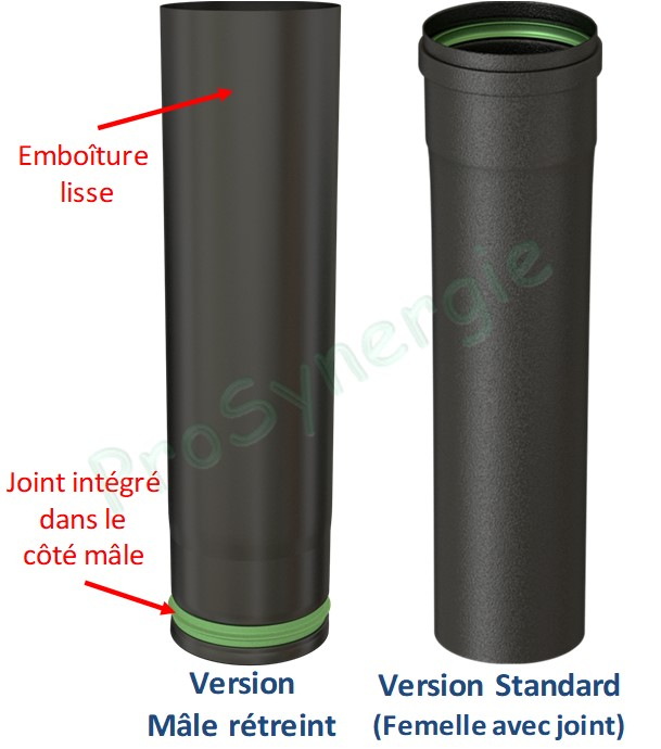Tuyau de poêle av. joint viton (mâle rétreint) acier 1mm émaillé noir mat Ø 80mm longueur 50cm (44cm utile)