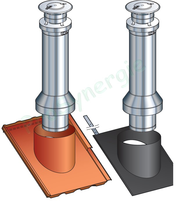 Sortie de toit Inox ronde avec chapeau Hauteur 1m pour Liss-Iso DP Øint/ext  80/146mm - Non peint