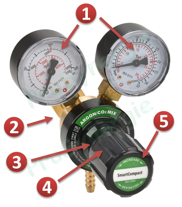 Détendeur débitlitre Frontal SmartCompact Argon CO2 - 200 bars amont - débit 5 à 24 l/min - Entrée arrière type C - Sortie G 1/4'' mâle