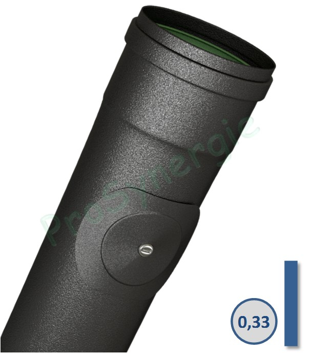 Tuyau de poêle av. joint viton (mâle rétreint) avec porte de visite acier 1mm émaillé noir mat Ø 80 et 100mm longueur 33cm