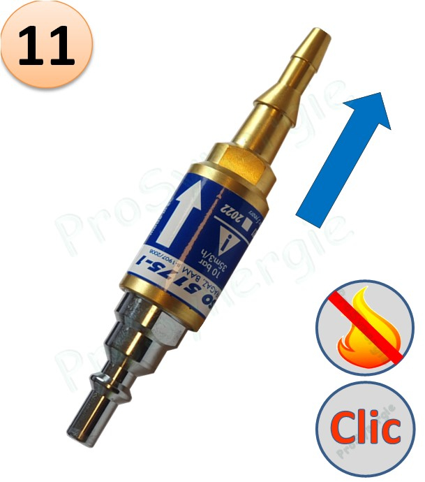 Raccord anti-retour pare flamme SafeGuard 2 - Montage Tuyau - Oxygène - Entrée Iso Mâle - Sortie Tuyau 6-10