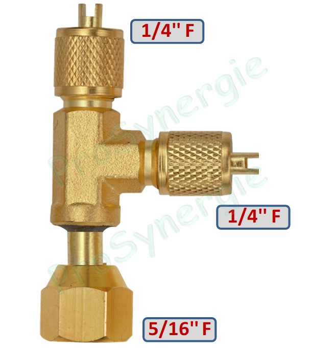Té de service à écrou tournant Mâle 1/4'' SAE - Mâle 1/4'' SAE - Femelle 5/16'' SAE