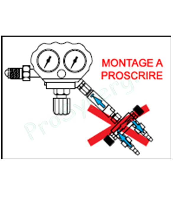 Raccord 2 voies avec robinets - Montage Détendeur - Oxygène ou gaz combustible - Entrée M16x1,5 - Sortie 2x Tuyau 6-10