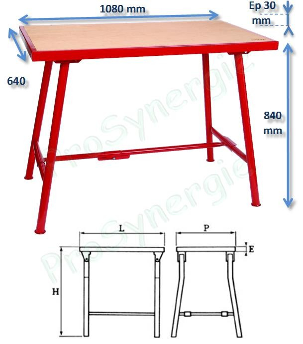 Table de monteur standard pliable 108 x 64 cm - Ep 32 mm
