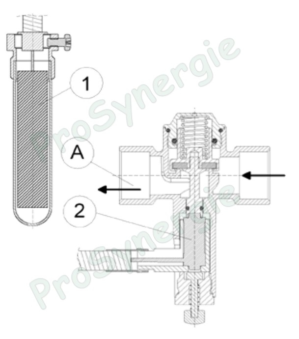 Soupape de sécurité thermique ICMA pour échangeur de sécurité (type 543) raccord ØF 3/4´´ - ouverture à 95°C (maxi 110°C / 10 bars / 100KW) + Sonde ØM 1/2´´ long. 152mm  capillaire long. 1.3m