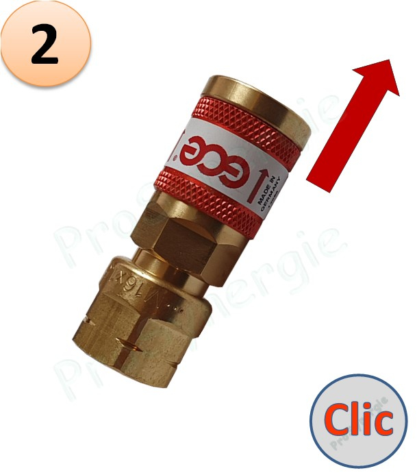 Raccord rapide Clapet anti-retour Iso Femelle Stoptac - Montage Détendeur - Gaz combustible - Entrée M16x1,5 (gauche) - Sortie Iso Femelle