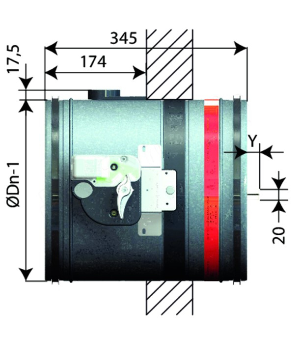 Clapet coupe-feu encastrable pour gaine de ventilation Ø 100 mm, Mécanisme télécommandé ou motorisé, résistance au feu 120 mn