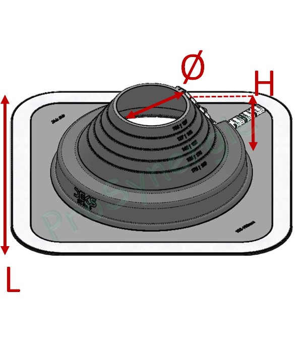 Etanchéité souple SolFlexe Silicone rouge (200 °C maxi) n°9 Ø 240-508 mm - Ouverture latérale possible et embase carrée