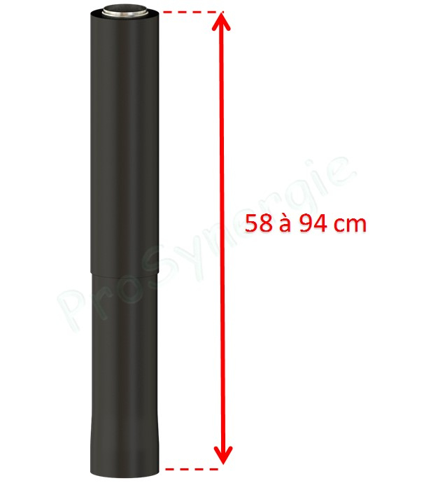 Conduit de départ télescopique Concentrique BIOTEN étanche - Inox/Galva - L = 58 à 94 cm - Ø80/130 mm vers Ø80/125 mm