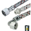 Kit Flexibles raccordement fioul (Nitril/tresse galva) L= 1000mm - 1/4'' Femelle Coudé et 3/8'' Femelle Droit Ecrou Cônique (RTS) + 4 mamelons (2 égaux 1/4'' et 2 égaux 3/8'') cônique/Joint plat